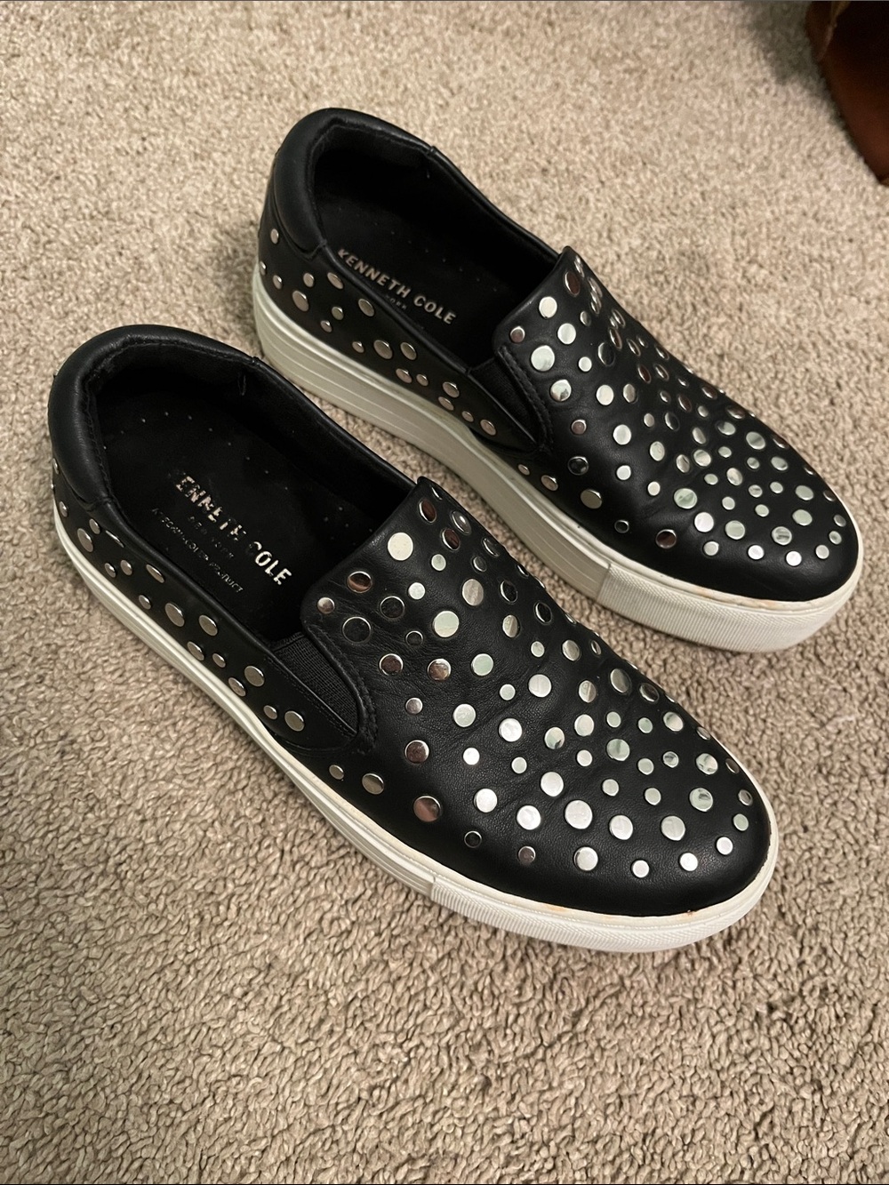 Kenneth Cole Black Slip-On Sneakers with Iridescent Studs - Picture 2 of 7